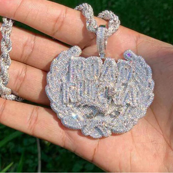 New Iced Out Bling CZ Letter Road Runna Pendant Necklace Cubic Zirconia Two Tone Color Badge Charm Men Fashion Hip Hop Jewelry - DripVault