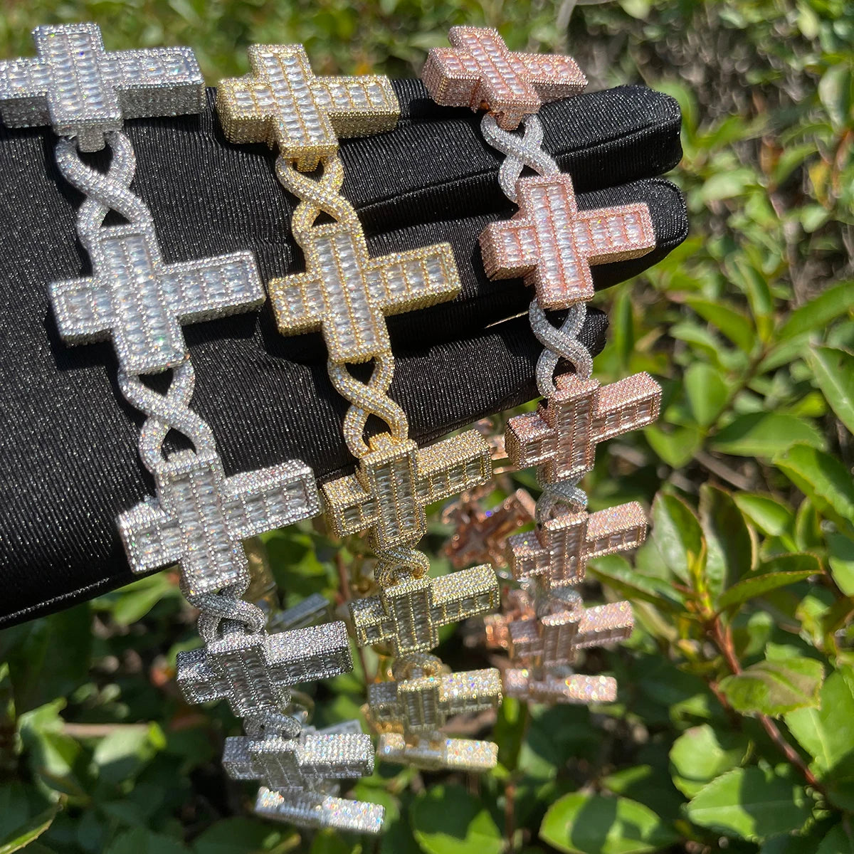 Iced Out Infinity Link Chain for Men Baguette Cross Necklace Choker Hip Hop Jewelry - DripVault