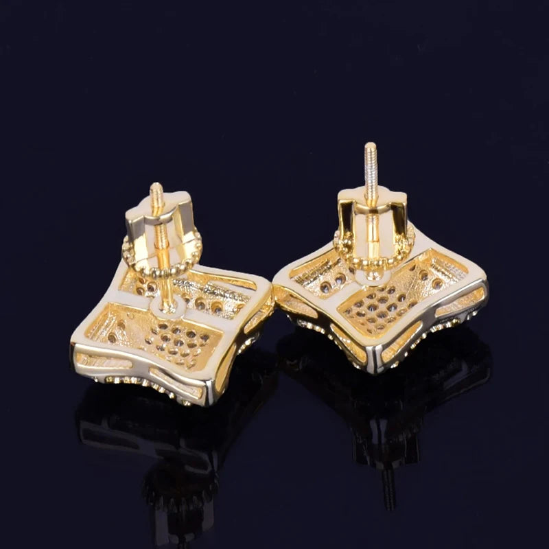 Hip Hop Claw Setting AAAAA+ Cubic Zirconia Bling Ice Out Stud Earring Male 11mm Square CZ Earrings for Men Rapper Jewelry - DripVault