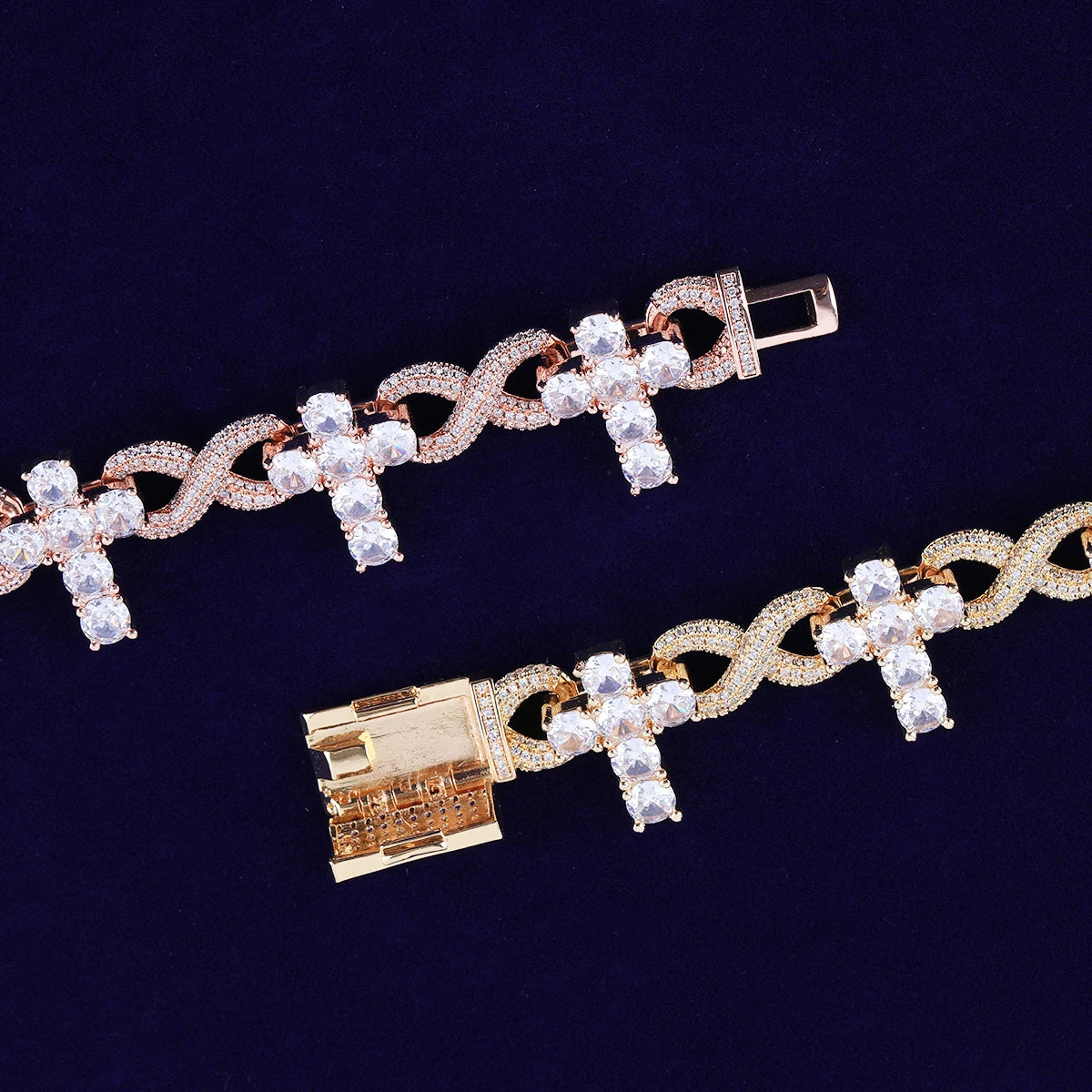 Iced Out Infinity Cross Bracelet Choker for Women Micro Pave Real Copper Hip Hop Jewelry - DripVault