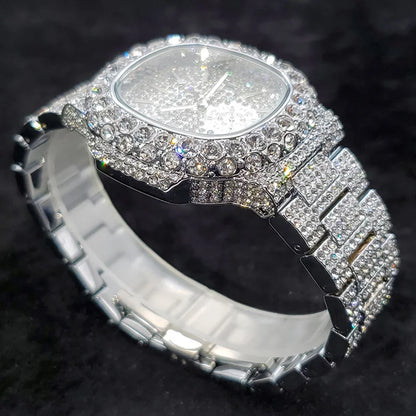 Luxury Diamond Watch Men Hip Hop Street Petek Style Date Display Quartz Timepiece Iced Out Party Jewelry Wristwatch - DripVault