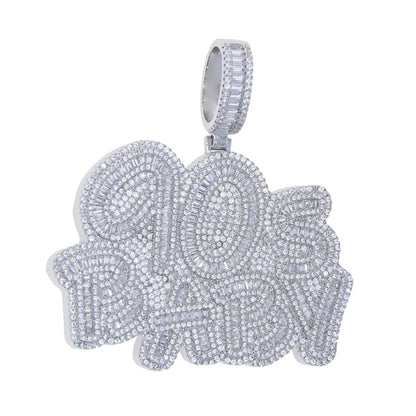 Iced Out Letter 90s Baby Prong Necklace Pendant for Men Silver Color Bling Cubic Zirconia Charm Hip Hop Jewelry - DripVault