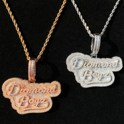 Iced Out Diamond Boyz AAAAA+ Necklace Pendant for Men Real Gold Plated Cubic Zirconia Hip Hop Jewelry - DripVault
