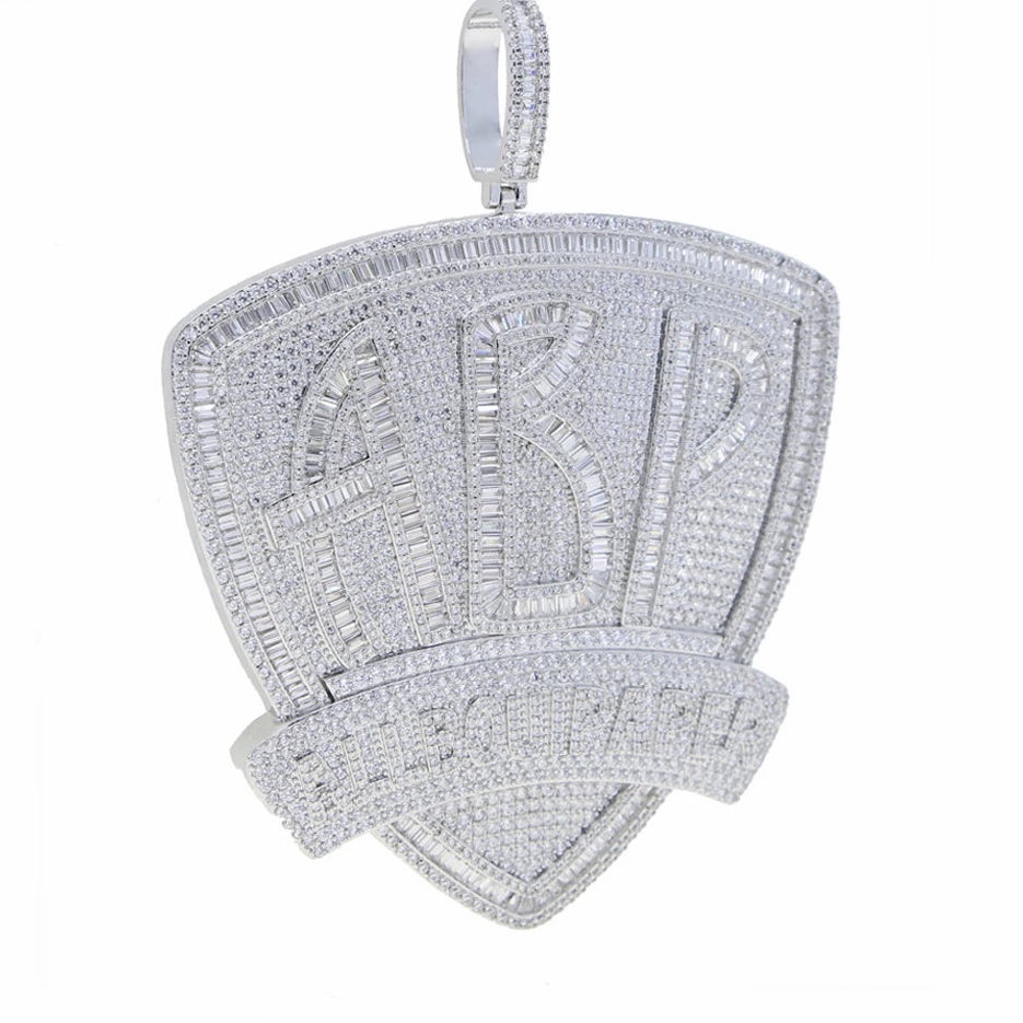 Iced Out Letter Heavy Chunk Big Pendant Necklace Bling CZ Cubic Zirconia Self Made Badge Charm Men Fashion Hip Hop Jewelry - DripVault