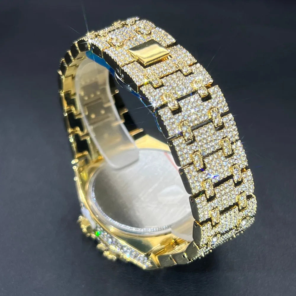 Men's Watches Thorn Crown Quartz Wristwatch Fashion Hip Hop Ice Crystal Watch Men Luxury Business Quartz Wristwatch - DripVault