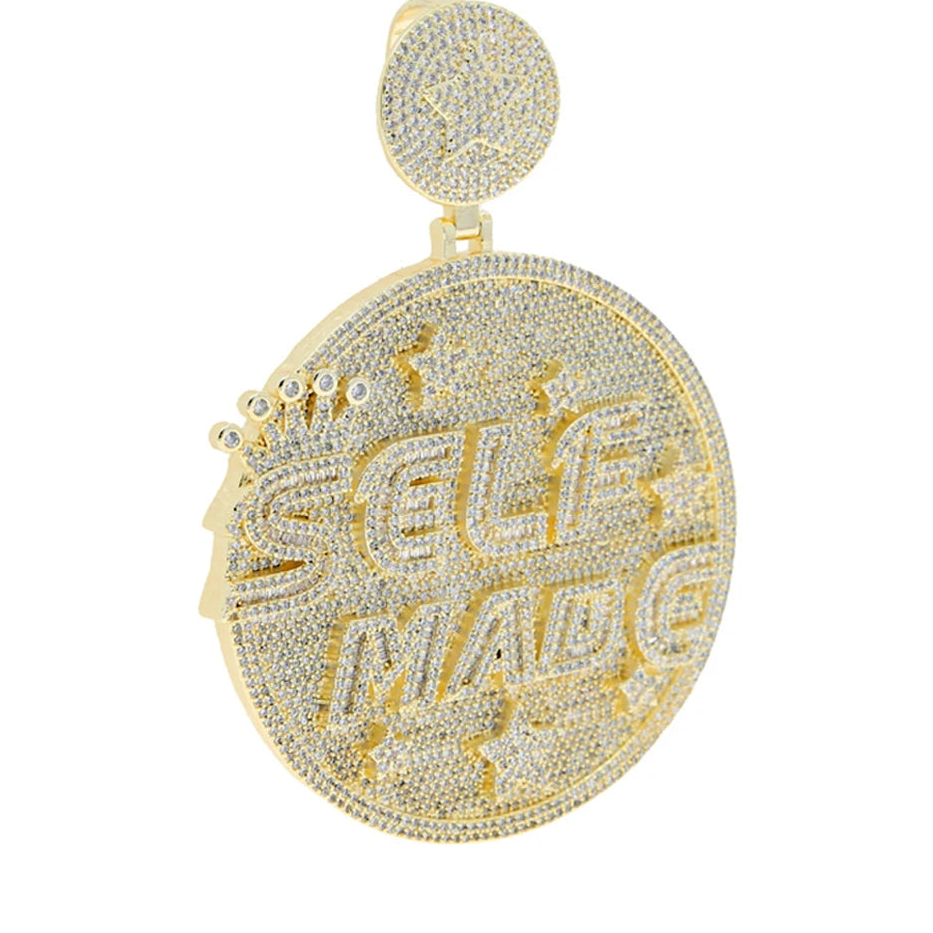 Iced Out Letter Heavy Chunk Big Pendant Necklace Bling CZ Cubic Zirconia Self Made Badge Charm Men Fashion Hip Hop Jewelry - DripVault