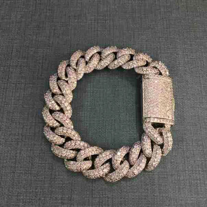 Hip Hop 5A+ CZ Stone Paved Bling Iced Out 18mm Solid Round Cuban Miami Link Chain Bracelets Necklaces for Men Rapper Jewelry - DripVault