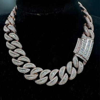 Baguette Cuban Link Chain for Men Iced Out Prong Setting Necklace Choker Real Gold Plated Hip Hop Jewelry - DripVault