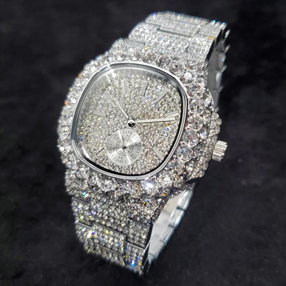 Luxury Diamond Watch Men Hip Hop Street Petek Style Date Display Quartz Timepiece Iced Out Party Jewelry Wristwatch - DripVault