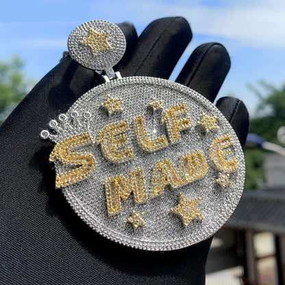Iced Out Letter Heavy Chunk Big Pendant Necklace Bling CZ Cubic Zirconia Self Made Badge Charm Men Fashion Hip Hop Jewelry - DripVault