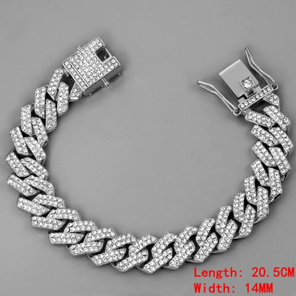 Hip Hop Iced Out Chain Women Men Cuban Bracelet High-Quality Full AAAA+ Rhinestones Miami Cuban Link Chain Bracelets Jewelry - DripVault