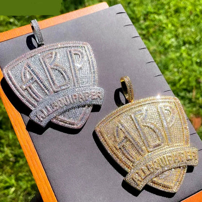 Iced Out Letter Heavy Chunk Big Pendant Necklace Bling CZ Cubic Zirconia Self Made Badge Charm Men Fashion Hip Hop Jewelry - DripVault