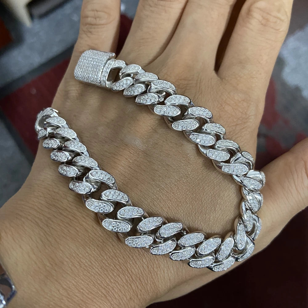 S925 Silver Iced Out Diamond Cuban Big Custom Buckle Link Moissanite Bracelet For Men - DripVault