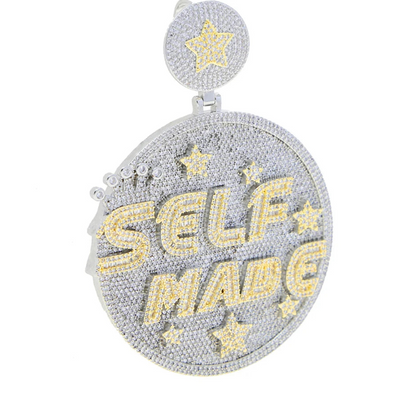 Iced Out Letter Heavy Chunk Big Pendant Necklace Bling CZ Cubic Zirconia Self Made Badge Charm Men Fashion Hip Hop Jewelry - DripVault