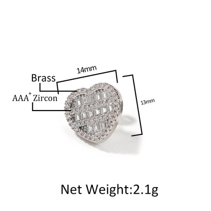 Heart Shaped Screw Back Stud Earring Iced Out Baguette Cubic Zirconia Men Women Hiphop Jewelry Best Gift - DripVault