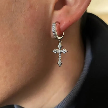 2Pcs Men's Punk Cross Earrings for Women Men Classic Shiny Rhinestone Ear Buckle Earring Fashion Hiphop Party Jewelry - DripVault