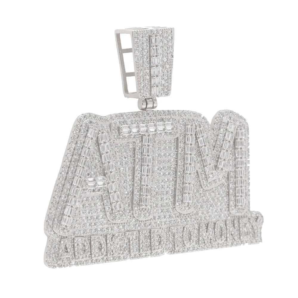 Iced Out Bling 5A CZ Letters ATM Addicted To Money Pendant Necklace 2 Colors Cubicz Zircon Men's HipHop 5mm Tennis Chain Jewelry - DripVault