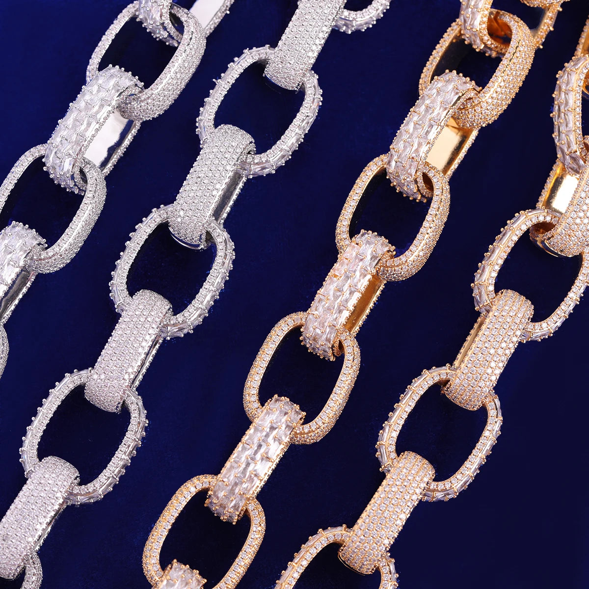 Baguette Box Link Chain for Men Iced Out Choker Necklace Prong Setting Cubic Zirconia Hip Hop Jewelry - DripVault