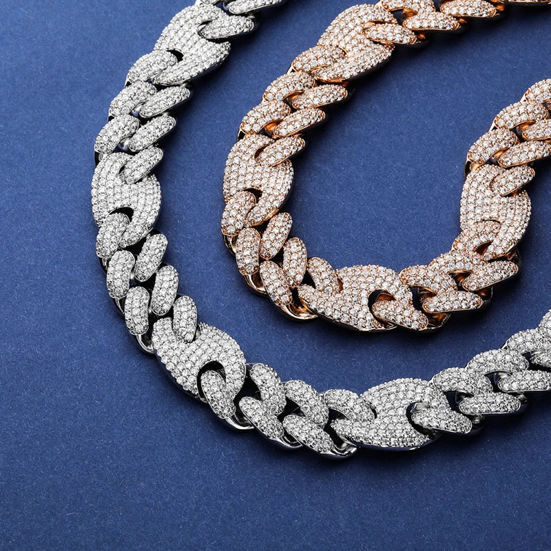 Hip Hop 5A+ CZ Stone Bling Ice Out 20mm Solid Coffee Beans Cuban Link Chain Necklaces for Men Rapper Jewelry Gold Silver Color - DripVault