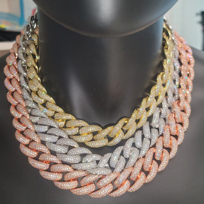 Fashion Miami Cuban Chain Iced Out 20MM Moon Necklace Full Pave Diamonds Long Buckle Bracelet Hip Hop Jewelry Necklace - DripVault