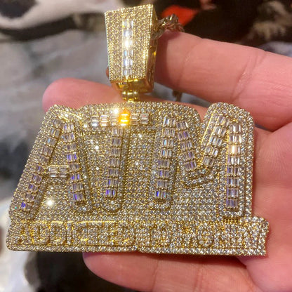 Iced Out Bling 5A CZ Letters ATM Addicted To Money Pendant Necklace 2 Colors Cubicz Zircon Men's HipHop 5mm Tennis Chain Jewelry - DripVault