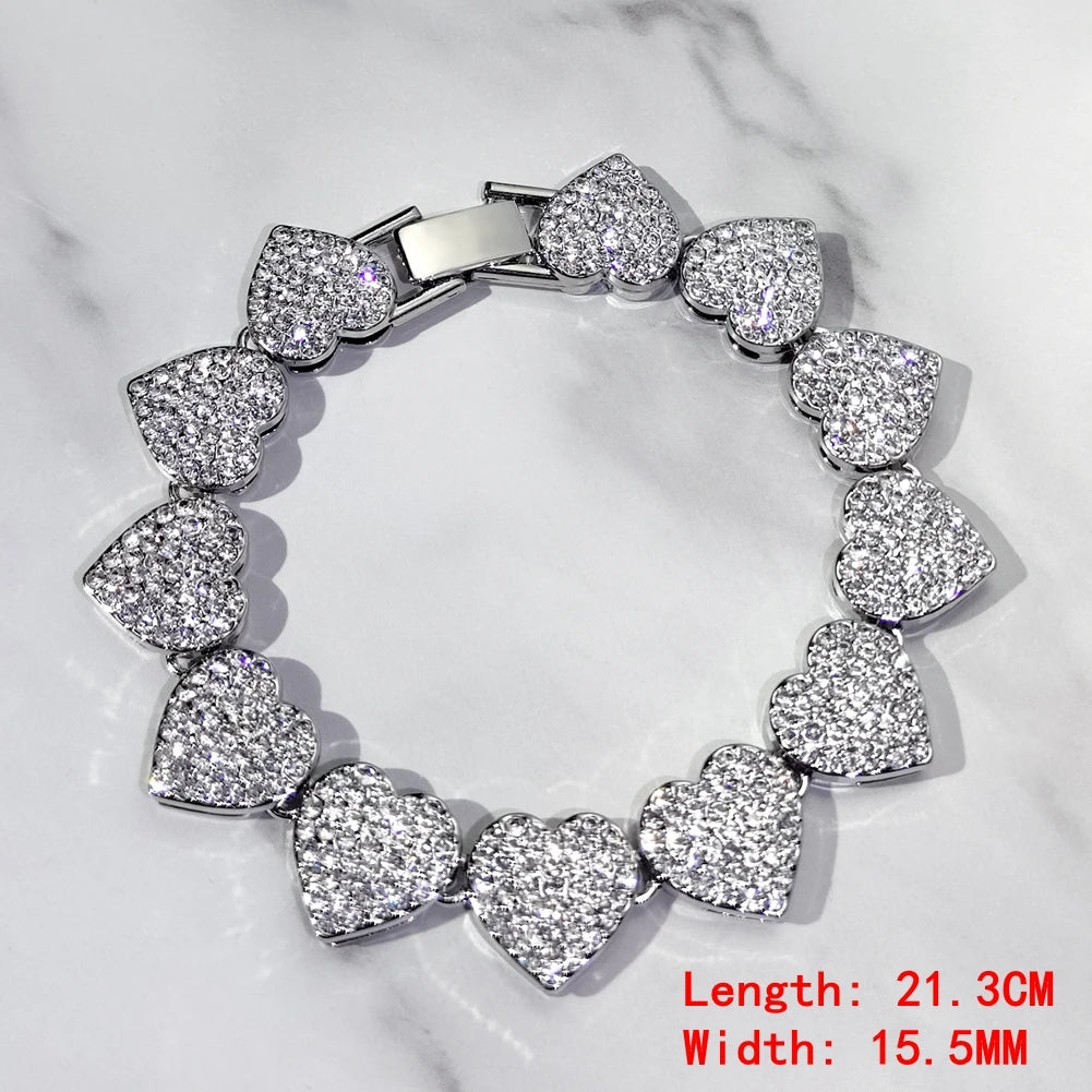 Hip Hop Iced Out Chain Women Men Cuban Bracelet High-Quality Full AAAA+ Rhinestones Miami Cuban Link Chain Bracelets Jewelry - DripVault
