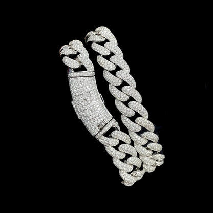 S925 Silver Iced Out Diamond Cuban Big Custom Buckle Link Moissanite Bracelet For Men - DripVault