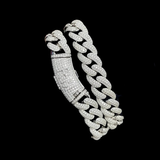 S925 Silver Iced Out Diamond Cuban Big Custom Buckle Link Moissanite Bracelet For Men - DripVault