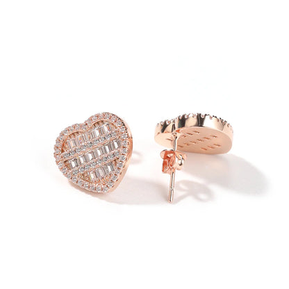 Heart Shaped Screw Back Stud Earring Iced Out Baguette Cubic Zirconia Men Women Hiphop Jewelry Best Gift - DripVault