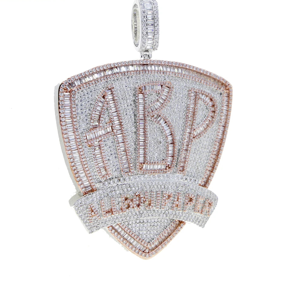 Iced Out Letter Heavy Chunk Big Pendant Necklace Bling CZ Cubic Zirconia Self Made Badge Charm Men Fashion Hip Hop Jewelry - DripVault