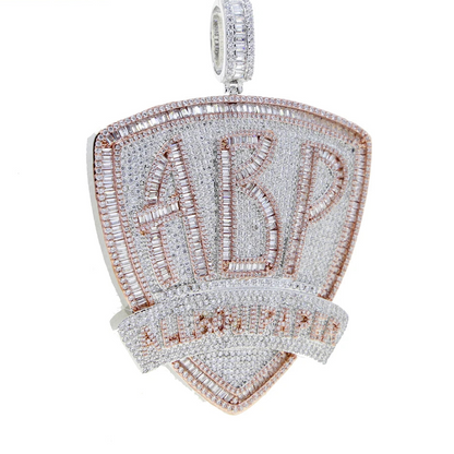 Iced Out Letter Heavy Chunk Big Pendant Necklace Bling CZ Cubic Zirconia Self Made Badge Charm Men Fashion Hip Hop Jewelry - DripVault