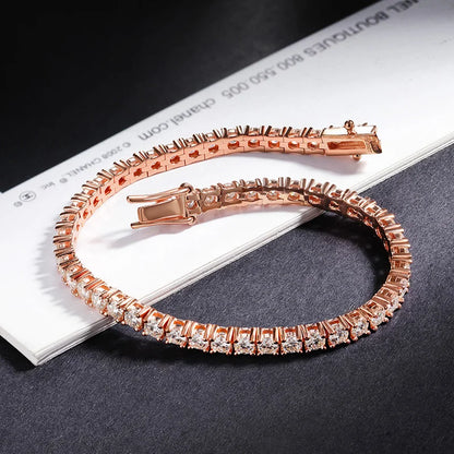 2/2.5/3/4/5/6.5mm Real Moissanite Tennis Bracelet S925 Plated 18K Rose Gold Diamond Link Bracelet Pass Diamond Tester - DripVault