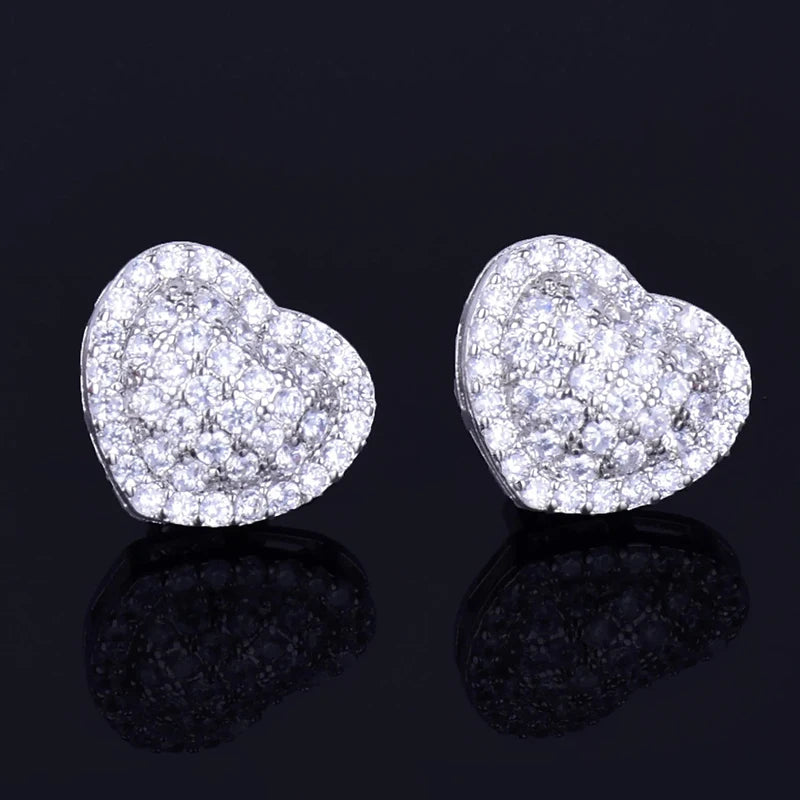 Hip Hop Claw Setting AAAAA+ CZ Bling Ice Out Stud Earring Heart CZ Earrings for Women Rapper Jewelry - DripVault