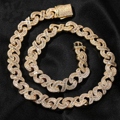 12mm Infinity Chain Baguette Cuban Necklace Cubic Zirconia Micropave Charm Jewelry Women Accessories Gifts - DripVault