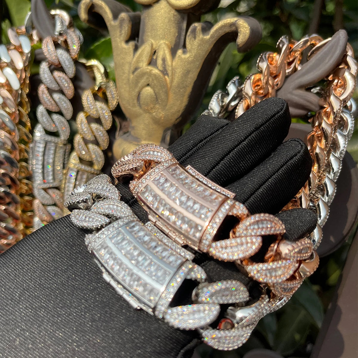 Bubble Letter Baguette Cuban Link Chain for Men Iced Out Prong Setting Necklace Choker Real Gold Plated Hip Hop Jewelry - DripVault