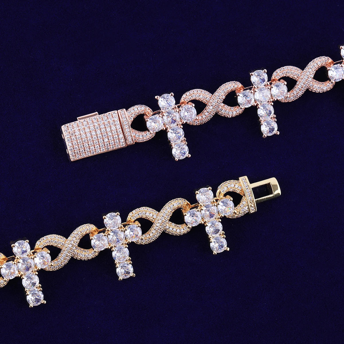 Iced Out Infinity Cross Bracelet Choker for Women Micro Pave Real Copper Hip Hop Jewelry - DripVault