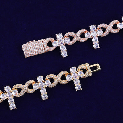 Iced Out Infinity Cross Bracelet Choker for Women Micro Pave Real Copper Hip Hop Jewelry - DripVault