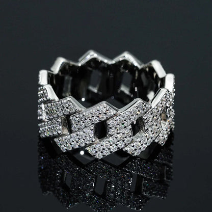 Full Moissanite Diamond Cuban Rings for Men Women 100% 925 Sterling Silver Hip Hop Double Row Eternity Band Ring - DripVault
