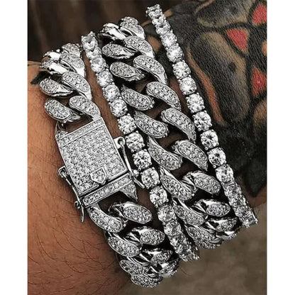 Hip Hop Iced Out Chain Women Men Cuban Bracelet High-Quality Full AAAA+ Rhinestones Miami Cuban Link Chain Bracelets Jewelry - DripVault