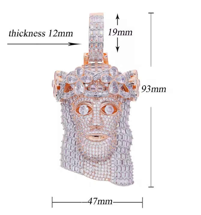 Iced Out Religious Jesus Head Pendant Necklaces Rose Gold Color CZ - DripVault