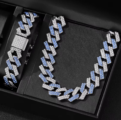 2pcs Jewelry Set Geometric Cuban Chain Neck Fashionable High Quality Rhinestone - DripVault