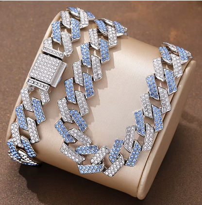 2pcs Jewelry Set Geometric Cuban Chain Neck Fashionable High Quality Rhinestone - DripVault