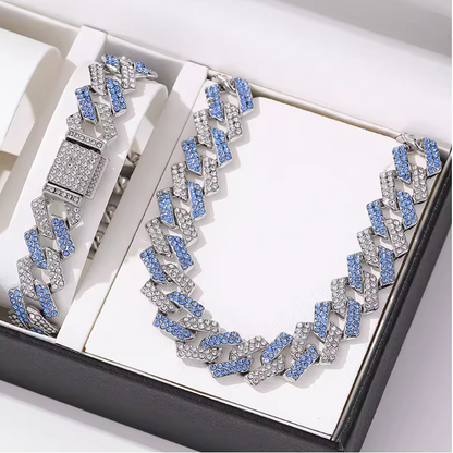 2pcs Jewelry Set Geometric Cuban Chain Neck Fashionable High Quality Rhinestone - DripVault