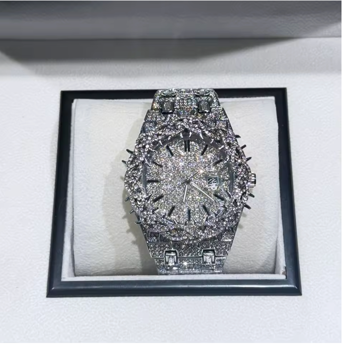 Iced Out Thorn Crown AP Style Watch Full CZ Diamond Hip Hop Luxury Quartz Bling - DripVault