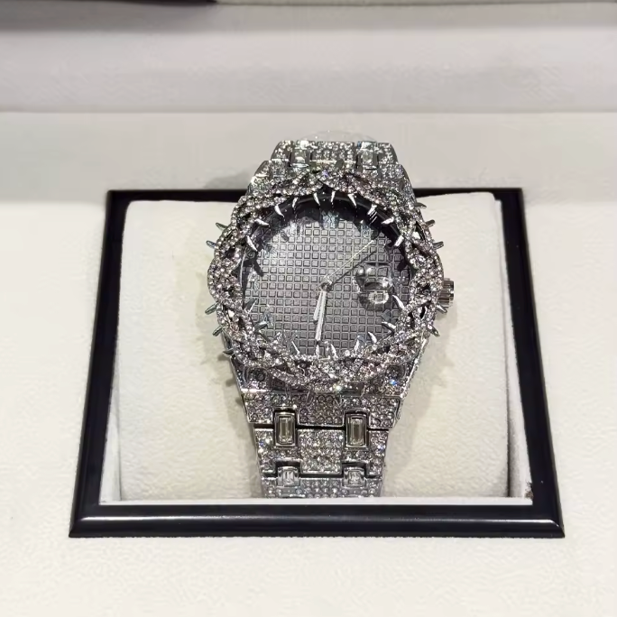 Iced Out Thorn Crown AP Style Watch Full CZ Diamond Hip Hop Luxury Quartz Bling - DripVault