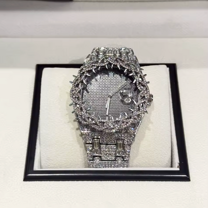 Iced Out Thorn Crown AP Style Watch Full CZ Diamond Hip Hop Luxury Quartz Bling - DripVault
