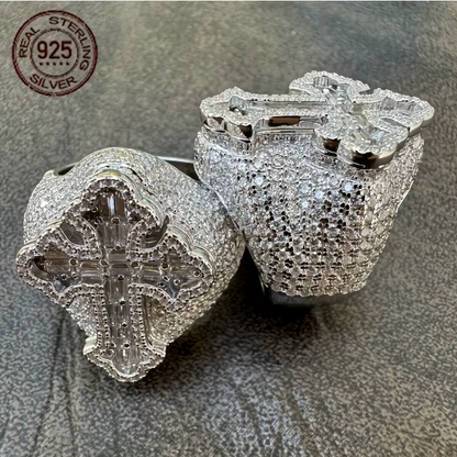Fashion Design Brilliant 925 Silver Cross Ring Shiny Zircon Inlay Iced Out - DripVault