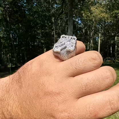 Fashion Design Brilliant 925 Silver Cross Ring Shiny Zircon Inlay Iced Out - DripVault