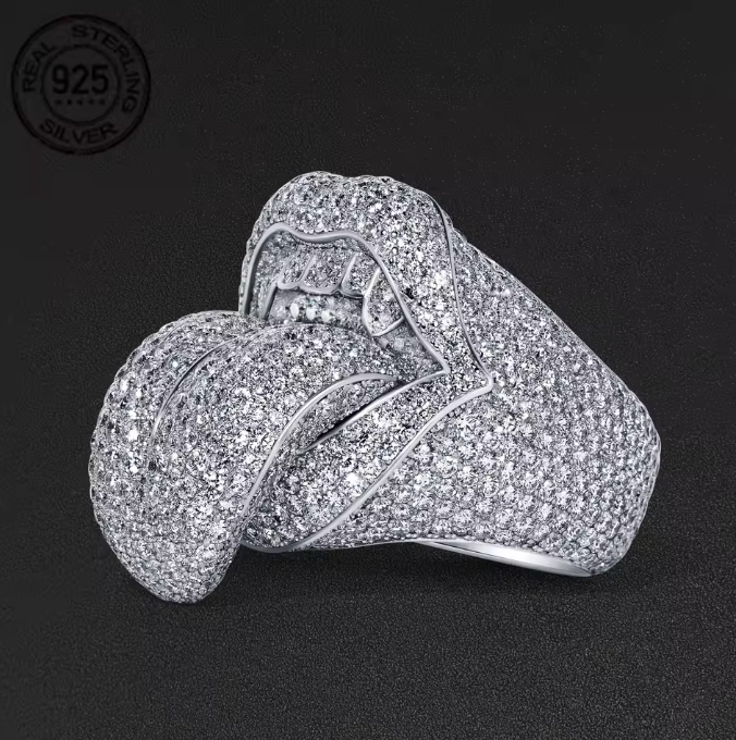Exaggerated Death Kiss Ring for Men 925 Sterling Silver Hip Hop Style AAAAA+ - DripVault