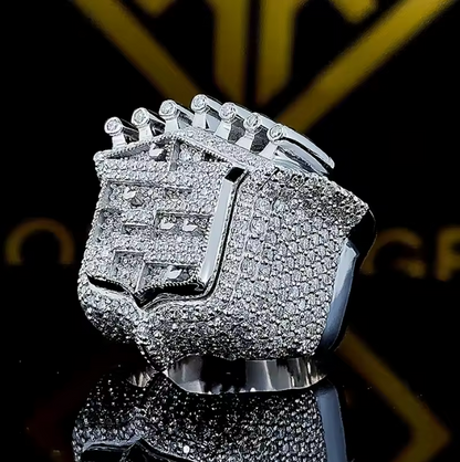 2026 New Men's 925 Sterling Silver Ring Vintage King Crown Iced Out Hip Hop Ring - DripVault